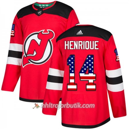 Män Ishockey New Jersey Devils Tröja Adam Henrique 14 Adidas 2017-2018 Röd USA Flag Fashion Authentic